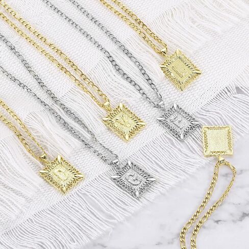 uxcell Initial Letter Pendant Necklace for Men Women, 20 Inch Stainless Steel Plated Square Capital Alphabet Pendant Chain Necklace (Gold, Letter E) in Saudi Arabia