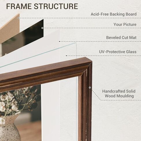 8x10 inch Picture Frame, Solid Distressed Wood Photo Frame with HD Tempered Glass, Rustic Retro Picture Frame with 5x7 Removable Mat, Wall or Tabletop Display - Vintage Black, 1 Pack in Kuwait