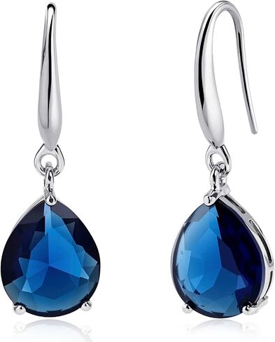 Silver Teardrop Sapphire Earrings Navy Blue Dangle Drop Earrings for Women in Saudi Arabia