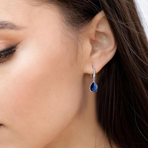 Silver Teardrop Sapphire Earrings Navy Blue Dangle Drop Earrings for Women in Saudi Arabia