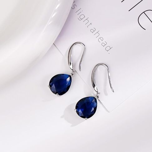 Silver Teardrop Sapphire Earrings Navy Blue Dangle Drop Earrings for Women in Saudi Arabia