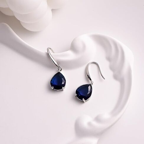 Silver Teardrop Sapphire Earrings Navy Blue Dangle Drop Earrings for Women in Saudi Arabia