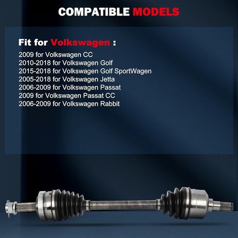 مجموعة عمود المحور Cciyu 66-7333 CV مناسبة لـ CC 2.0L، للجولف 1.8L 2.5L، للجولف SportWagen 1.8L، لجيتا 1.4L 1.8L 2.5L، لباسات CC 2.0L، للأرنب 2.5L 2005-2018 أمامي يسار FWD in Saudi Arabia