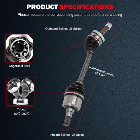 مجموعة عمود المحور Cciyu 66-7333 CV مناسبة لـ CC 2.0L، للجولف 1.8L 2.5L، للجولف SportWagen 1.8L، لجيتا 1.4L 1.8L 2.5L، لباسات CC 2.0L، للأرنب 2.5L 2005-2018 أمامي يسار FWD in Saudi Arabia