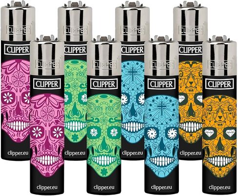 Clipper - Classic Large Reusable Lighter - Iconic Premium Refillable Lighters Bulk Pack - Replace Butane, Flint, and Spark Wheel for Unlimited Lights - 8 Pack - National Stars in Kuwait