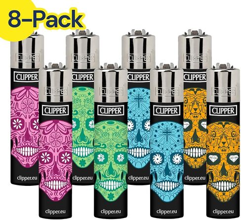Clipper - Classic Large Reusable Lighter - Iconic Premium Refillable Lighters Bulk Pack - Replace Butane, Flint, and Spark Wheel for Unlimited Lights - 8 Pack - National Stars in Kuwait