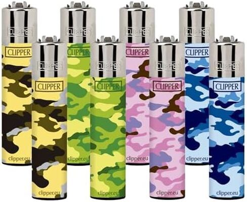 Clipper - Classic Large Reusable Lighter - Iconic Premium Refillable Lighters Bulk Pack - Replace Butane, Flint, and Spark Wheel for Unlimited Lights - 8 Pack - National Stars in Kuwait