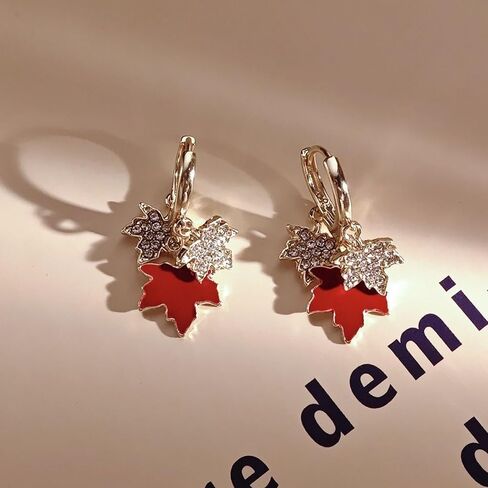 Maple Leaf Earrings for Women Autumn Thanksgiving Earrings Red Crystal Maple Leaf Dangle Earrings Thanksgiving Jewelry Gifts for Women in Saudi Arabia