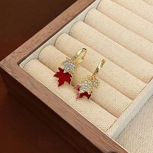 Maple Leaf Earrings for Women Autumn Thanksgiving Earrings Red Crystal Maple Leaf Dangle Earrings Thanksgiving Jewelry Gifts for Women in Saudi Arabia