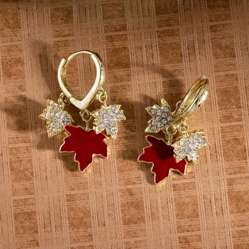 Maple Leaf Earrings for Women Autumn Thanksgiving Earrings Red Crystal Maple Leaf Dangle Earrings Thanksgiving Jewelry Gifts for Women in Saudi Arabia