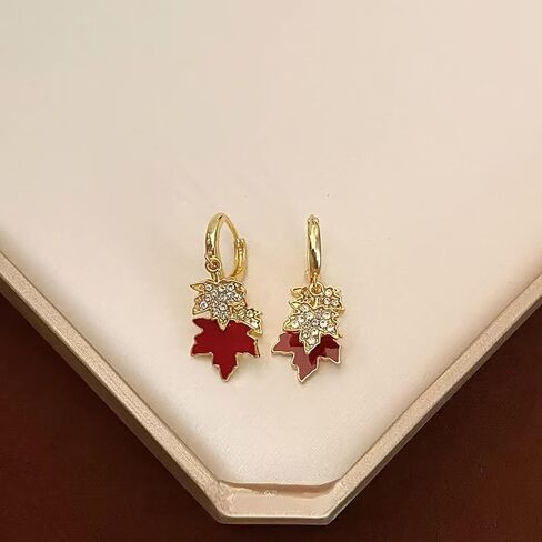 Maple Leaf Earrings for Women Autumn Thanksgiving Earrings Red Crystal Maple Leaf Dangle Earrings Thanksgiving Jewelry Gifts for Women in Saudi Arabia