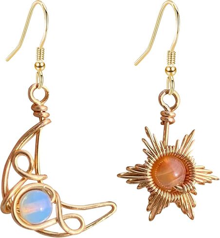Boho Moonstone Sun and Moon Earrings for Women Vintage Asymmetry Hollow Moon Star Sun Dangle Drop Earrings Celestial Jewelry in Saudi Arabia