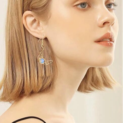 Boho Moonstone Sun and Moon Earrings for Women Vintage Asymmetry Hollow Moon Star Sun Dangle Drop Earrings Celestial Jewelry in Saudi Arabia
