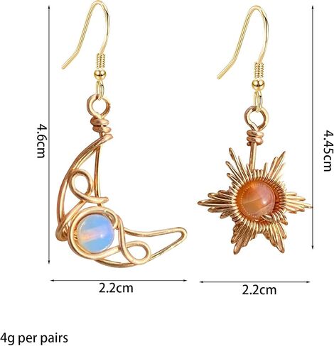 Boho Moonstone Sun and Moon Earrings for Women Vintage Asymmetry Hollow Moon Star Sun Dangle Drop Earrings Celestial Jewelry in Saudi Arabia