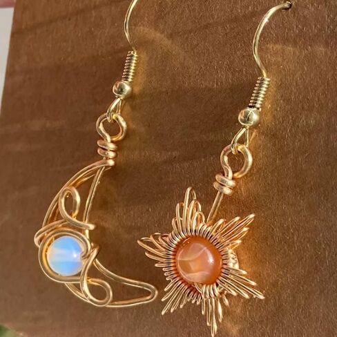 Boho Moonstone Sun and Moon Earrings for Women Vintage Asymmetry Hollow Moon Star Sun Dangle Drop Earrings Celestial Jewelry in Saudi Arabia