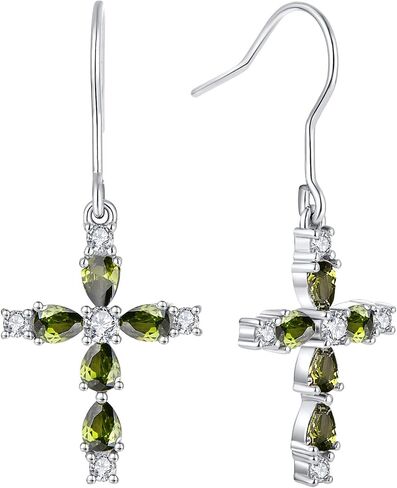 YL 925 Sterling Silver Cross Dangle Earrings Halo Birthstone Hook Earrings Religious Jewelry for Women in Saudi Arabia