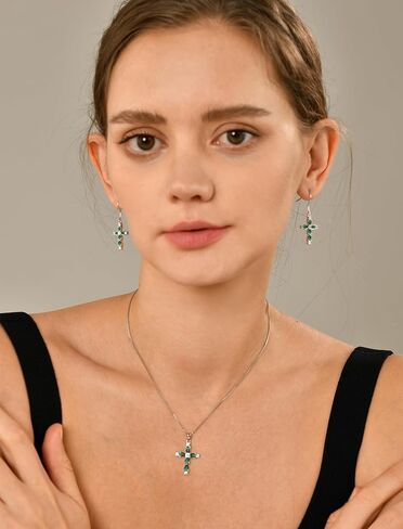 YL 925 Sterling Silver Cross Dangle Earrings Halo Birthstone Hook Earrings Religious Jewelry for Women in Saudi Arabia