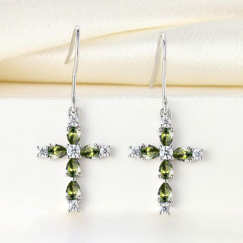YL 925 Sterling Silver Cross Dangle Earrings Halo Birthstone Hook Earrings Religious Jewelry for Women in Saudi Arabia