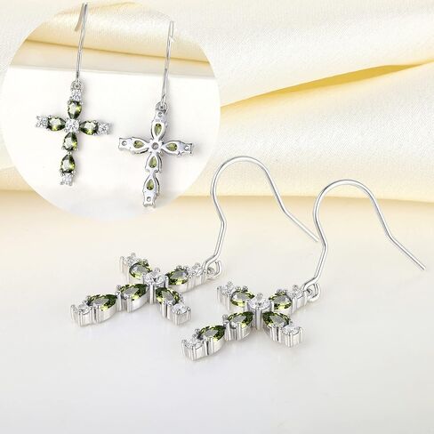 YL 925 Sterling Silver Cross Dangle Earrings Halo Birthstone Hook Earrings Religious Jewelry for Women in Saudi Arabia