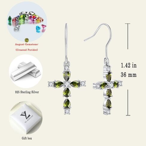 YL 925 Sterling Silver Cross Dangle Earrings Halo Birthstone Hook Earrings Religious Jewelry for Women in Saudi Arabia