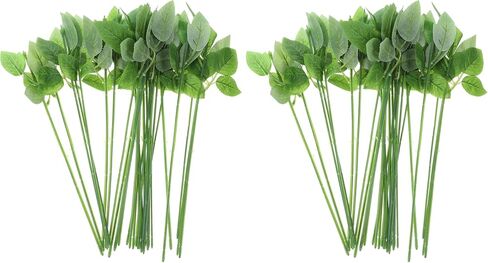 ULTNICE 60pcs Floral Wire Stem with Leaves Artificial Plastic Rose Flower Wire DIY Craft Bouquet Making Floral Arrangement Tools in Kuwait