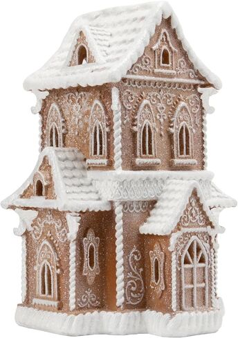 تماثيل Braxio Gingerbread House لعيد الميلاد القابلة للجمع - بيت خبز الزنجبيل لعيد الميلاد من الراتنج مع ضوء LED لقرية عيد الميلاد وديكورات حفلات الكريسماس ديكور طاولة داخلي, 9.5 * 9.5 * 16.5 بوصة in Kuwait