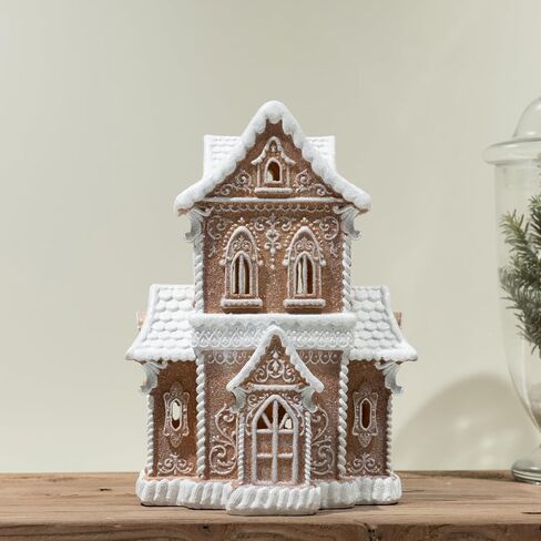 تماثيل Braxio Gingerbread House لعيد الميلاد القابلة للجمع - بيت خبز الزنجبيل لعيد الميلاد من الراتنج مع ضوء LED لقرية عيد الميلاد وديكورات حفلات الكريسماس ديكور طاولة داخلي, 9.5 * 9.5 * 16.5 بوصة in Kuwait