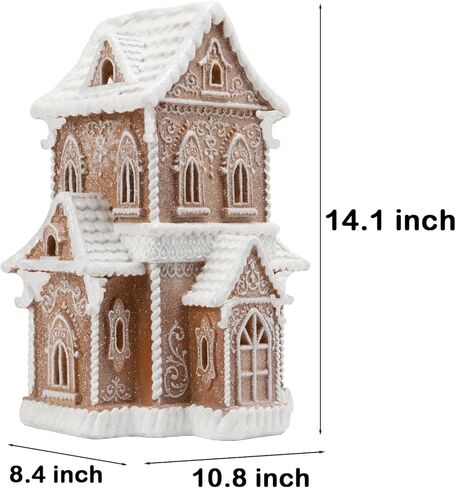 تماثيل Braxio Gingerbread House لعيد الميلاد القابلة للجمع - بيت خبز الزنجبيل لعيد الميلاد من الراتنج مع ضوء LED لقرية عيد الميلاد وديكورات حفلات الكريسماس ديكور طاولة داخلي, 9.5 * 9.5 * 16.5 بوصة in Kuwait