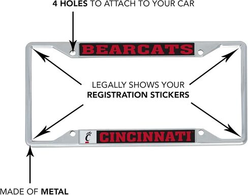Desert Cactus University of Cincinnati License Plate Frame Bearcats UC Metal Car Tag Holder for Front or Back of Car Officially Licensed (Mascot) in Saudi Arabia
