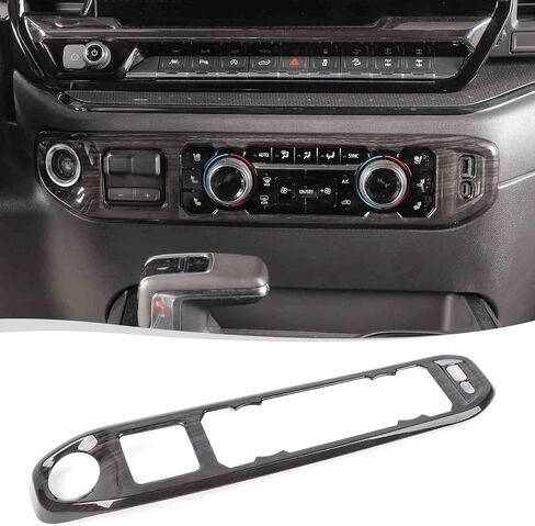 Voodola لسيارة Chevy Silverado 2022-2023 غطاء لوحة التحكم في تكييف الهواء في المنتصف متوافق مع شيفروليه سيلفرادو 2022+ (قطعة واحدة، ABS، خشب أسود) in Kuwait