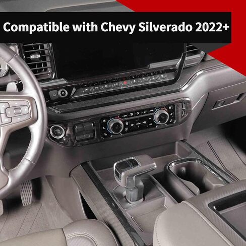 Voodola لسيارة Chevy Silverado 2022-2023 غطاء لوحة التحكم في تكييف الهواء في المنتصف متوافق مع شيفروليه سيلفرادو 2022+ (قطعة واحدة، ABS، خشب أسود) in Kuwait