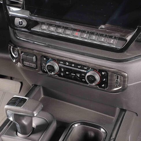 Voodola لسيارة Chevy Silverado 2022-2023 غطاء لوحة التحكم في تكييف الهواء في المنتصف متوافق مع شيفروليه سيلفرادو 2022+ (قطعة واحدة، ABS، خشب أسود) in Kuwait