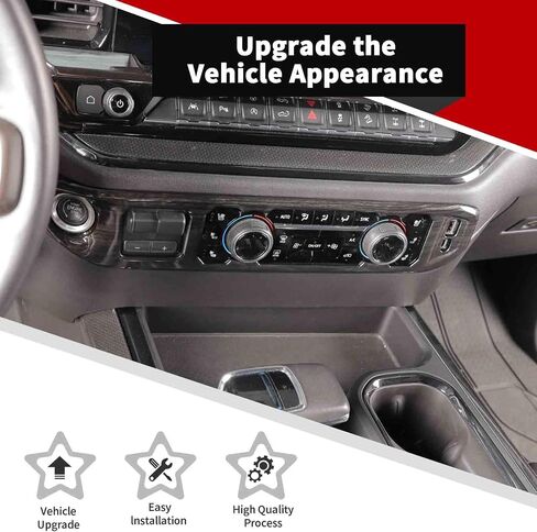 Voodola لسيارة Chevy Silverado 2022-2023 غطاء لوحة التحكم في تكييف الهواء في المنتصف متوافق مع شيفروليه سيلفرادو 2022+ (قطعة واحدة، ABS، خشب أسود) in Kuwait