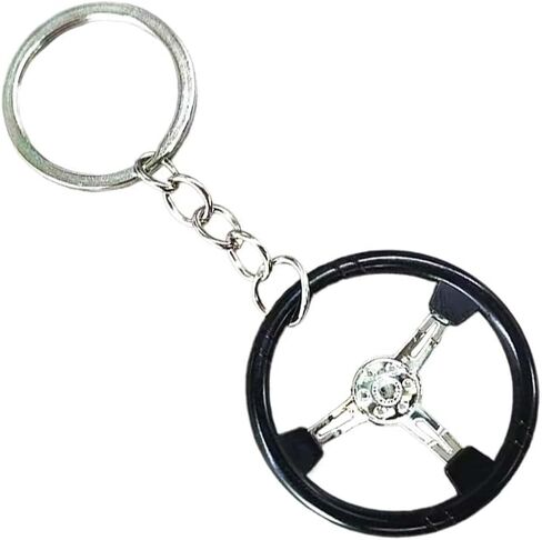 Auto Parts Steering Wheel Shape Key Chain, 3D Metal Car Key Holder, Car Key Ring Accessories for Vehicle, Backpack (Black/White) in Kuwait