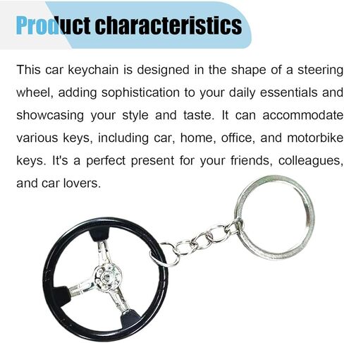 Auto Parts Steering Wheel Shape Key Chain, 3D Metal Car Key Holder, Car Key Ring Accessories for Vehicle, Backpack (Black/White) in Kuwait