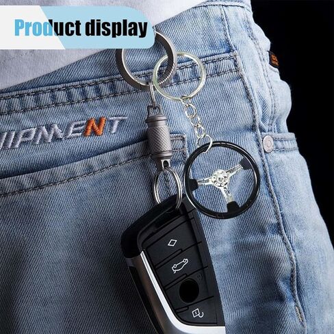 Auto Parts Steering Wheel Shape Key Chain, 3D Metal Car Key Holder, Car Key Ring Accessories for Vehicle, Backpack (Black/White) in Kuwait