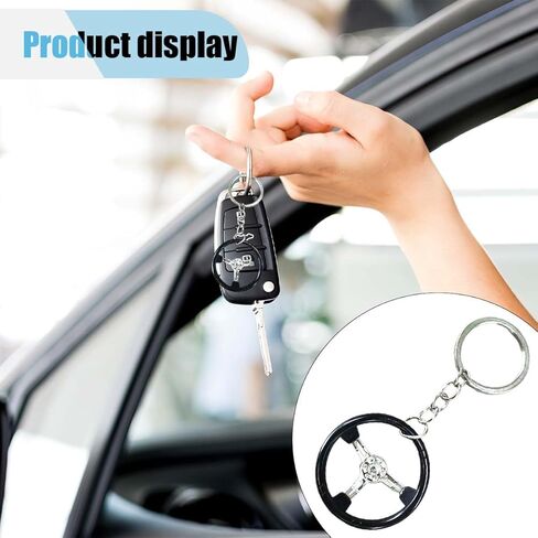 Auto Parts Steering Wheel Shape Key Chain, 3D Metal Car Key Holder, Car Key Ring Accessories for Vehicle, Backpack (Black/White) in Kuwait