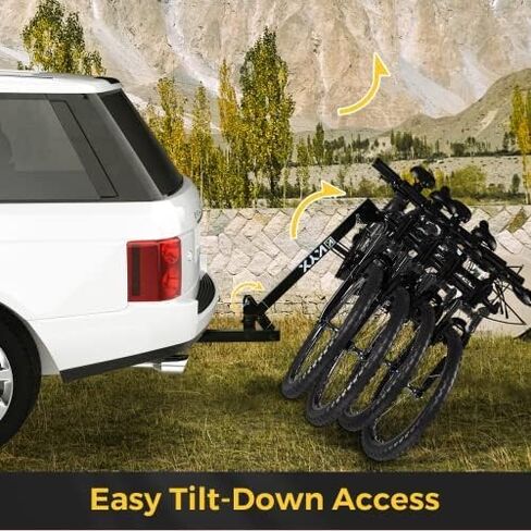 4 Bikes Car Rack, Bicycle Hitch Mount Racks for SUV Truck Vans with 2 in. Hitch Receiver, Foldable Steel Frame, Tilt-Away Mode, Easy Assembly, 143lbs Ultra Load Bearing, Safe Locking in Saudi Arabia