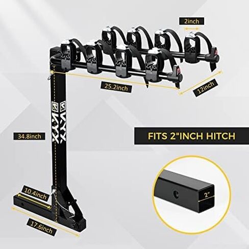 4 Bikes Car Rack, Bicycle Hitch Mount Racks for SUV Truck Vans with 2 in. Hitch Receiver, Foldable Steel Frame, Tilt-Away Mode, Easy Assembly, 143lbs Ultra Load Bearing, Safe Locking in Saudi Arabia