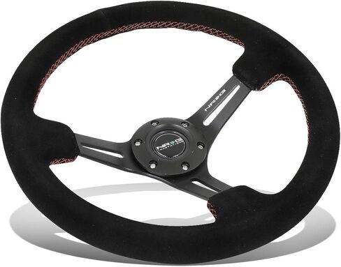 NRG ReinReplacement forced RST-018S-RS 350mm 3" Deep Dish Red Stitch Black Suede Grip Steering Wheel in Saudi Arabia