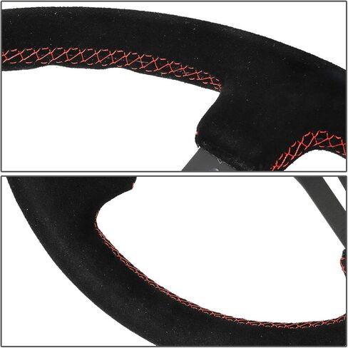 NRG ReinReplacement forced RST-018S-RS 350mm 3" Deep Dish Red Stitch Black Suede Grip Steering Wheel in Saudi Arabia