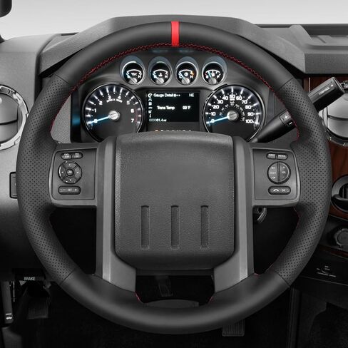 MEWANT اليد خياطة الأسود السلس جلد طبيعي غطاء عجلة القيادة لفورد F-250 F-350 2011-2016 فورد ملحقات الشاحنة in Saudi Arabia