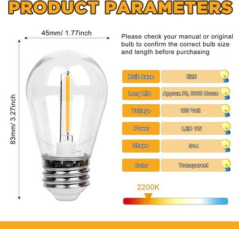 24 Pcs Christmas Colored LED String Light Bulbs Plastic Waterproof S14 Replacement Bulbs E26 Base 1 Watt LED Bulb for Indoor Outdoor String Lights Christmas Decoration(Multicolor) in Kuwait