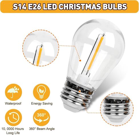 24 Pcs Christmas Colored LED String Light Bulbs Plastic Waterproof S14 Replacement Bulbs E26 Base 1 Watt LED Bulb for Indoor Outdoor String Lights Christmas Decoration(Multicolor) in Kuwait