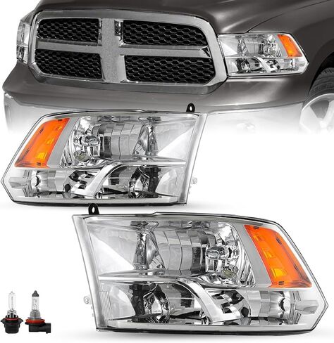 مجموعة المصابيح الأمامية الرباعية SOCKIR متوافقة مع 2009-2018 دودج رام 1500/2010-2018 دودج رام 2500 3500 OE استبدال سائق المصابيح الأمامية الهالوجين وجانب الركاب مع المصابيح in Kuwait