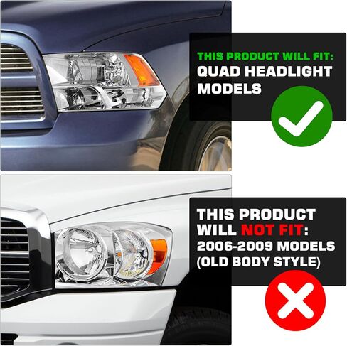 مجموعة المصابيح الأمامية الرباعية SOCKIR متوافقة مع 2009-2018 دودج رام 1500/2010-2018 دودج رام 2500 3500 OE استبدال سائق المصابيح الأمامية الهالوجين وجانب الركاب مع المصابيح in Kuwait