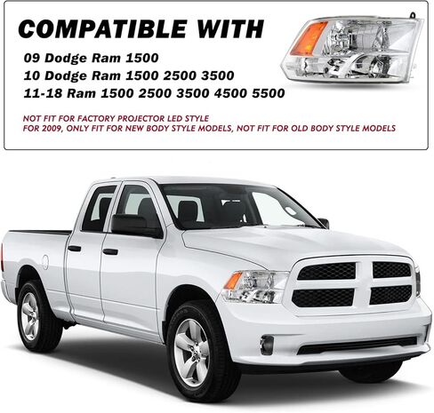 مجموعة المصابيح الأمامية الرباعية SOCKIR متوافقة مع 2009-2018 دودج رام 1500/2010-2018 دودج رام 2500 3500 OE استبدال سائق المصابيح الأمامية الهالوجين وجانب الركاب مع المصابيح in Kuwait