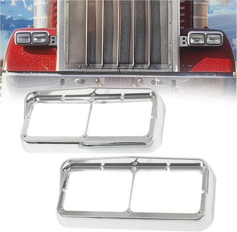 KUAFU Chrome Headlight Bezel Compatible with Kenworth T400 T600 T800 W900B W900L Peterbilt 378 379 Western Star 4900 Freightliner FLD Classic XL for 4" x 6" Rectangular Dual Headlamp w/Visor in Saudi Arabia