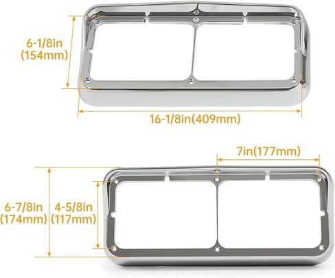 KUAFU Chrome Headlight Bezel Compatible with Kenworth T400 T600 T800 W900B W900L Peterbilt 378 379 Western Star 4900 Freightliner FLD Classic XL for 4" x 6" Rectangular Dual Headlamp w/Visor in Saudi Arabia