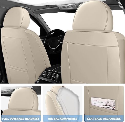 أغطية مقاعد السيارة من ILMO مصممة خصيصًا لسيارة Ford Explorer 2004-2025 - أغطية كراسي السيارات المتوافقة مع الوسائد الهوائية - غطاء مقاعد شامل كليًا (بيج وبني، مجموعة كاملة) in Saudi Arabia